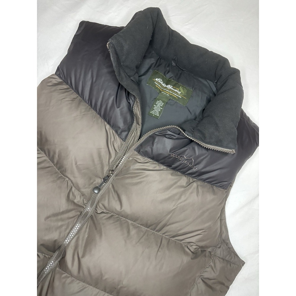 Eddie Bauer EB700 Black & Green Puffer Zip Vest Mens Large Premium Goose Down